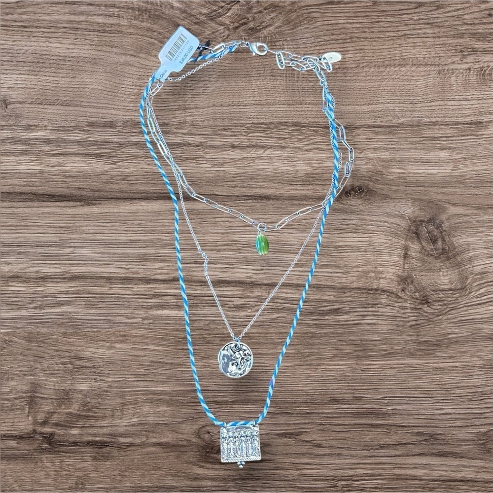 NWT Free People Lenker Layered Necklace in Blue Braided - Picture 5 of 5
